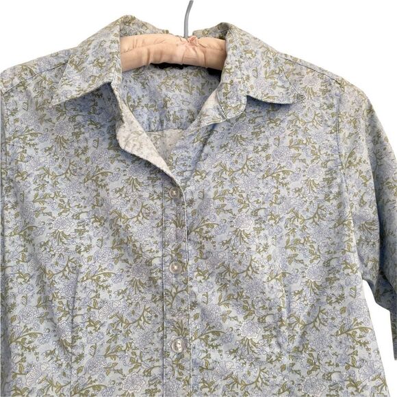 Eddie Bauer Light Blue + Green Floral Print Cotton Long Sleeve Blouse XS - Picture 3 of 7